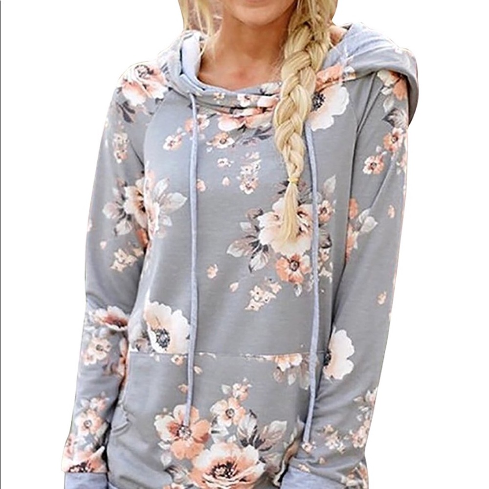 Gray, pink, and white womens hoodie, NIP, size XL